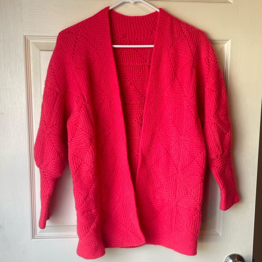 Handmade coral pink small/medium crochet cardigan